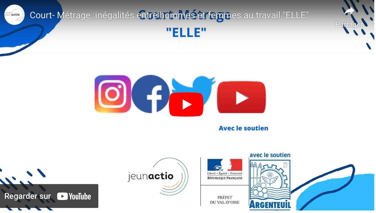 jeunactio
Préparé et présenté par des jeunes à Argenteuil Court- Métrage :inégalités entre hommes et femmes au travail "ELLE"